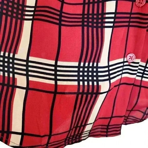 Banana Republic Women's Red, Black & Ivory Poly Plaid Button Down Sleeveless Top - Picture 4 of 8